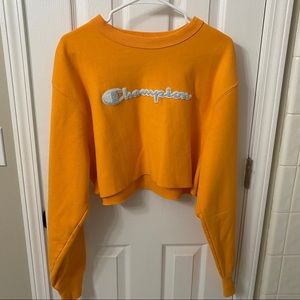 Orange cropped champion sweater with cute decal